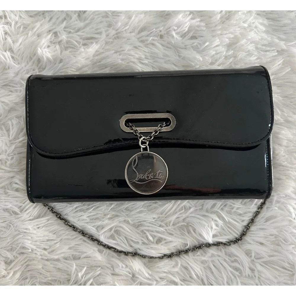Christian Louboutin Riviera Black Patent Leather Convertible Clutch Bag Handbag